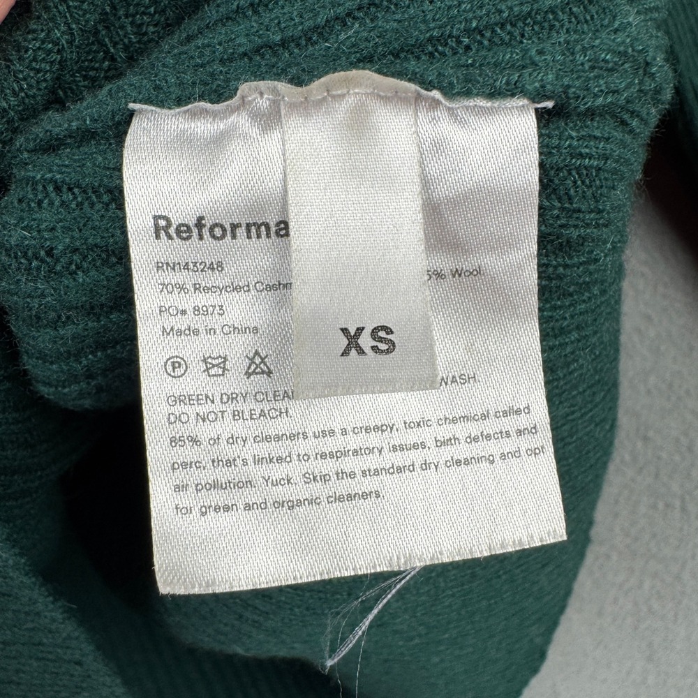 Reformation Gellar Top Emerald Green Cashmere Wool Ribbed Square Neck Sweater XS - Picture 5 of 8